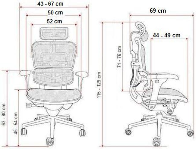 Fotel gabinetowy skrzany Ergohuman Plus - wymiary